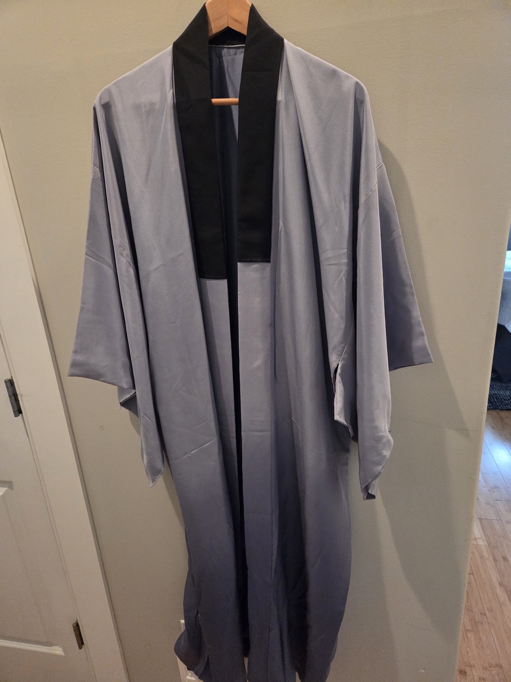 Silk Blue Ombre Kimono Robe with Dark Blue Shawl Collar